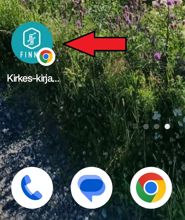 Kuvassa havainnollisettu, miltä Kirkes-Finnan kuvake näyttää puhelimen näytöllä.