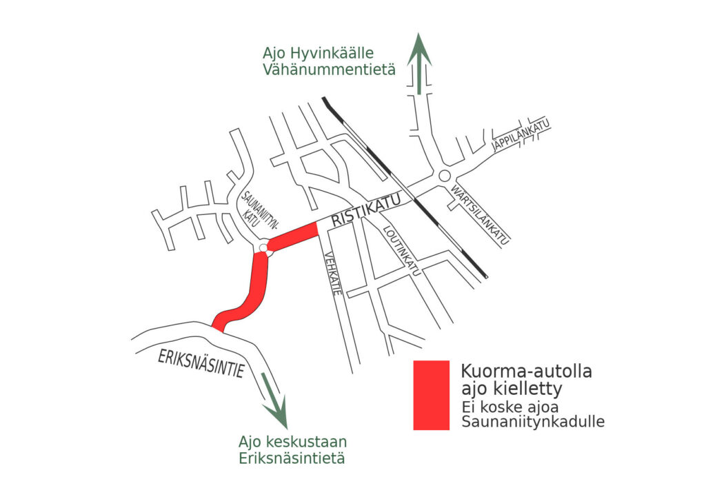 Karttakuva Ristikadun kielletyistä ajoreiteistä.