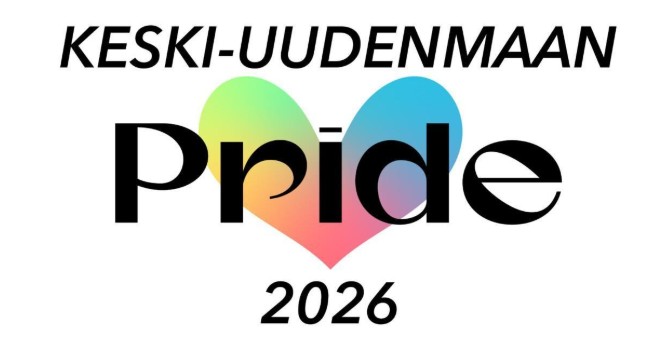 Keski-Uudenmaan Pride 2026 -logo, jossa on sateenkaaren värinen sydän taustalla.