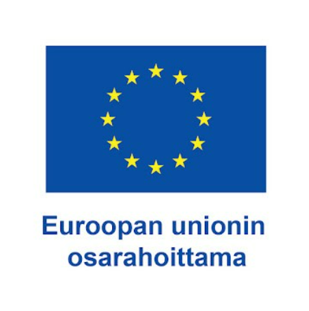 Euroopan unionin lippu, jonka alapuolella teksti "Euroopan unionin osarahoittama".