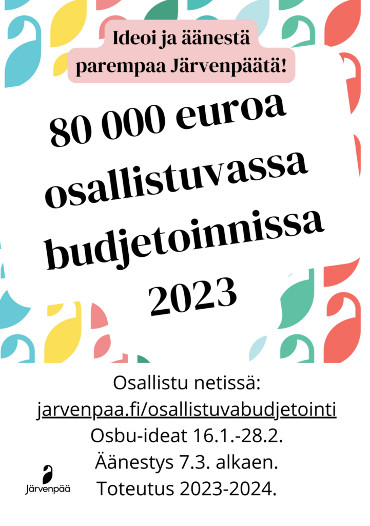 Kuvassa mainostetaan osallistuvaa budjetointia ja kerrotaan osallistuvan budjetoinnin aikataulu 2023.