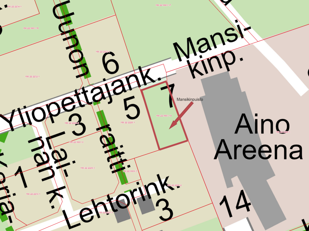 Karttakuva Mansikinpuiston työmaa-alueesta